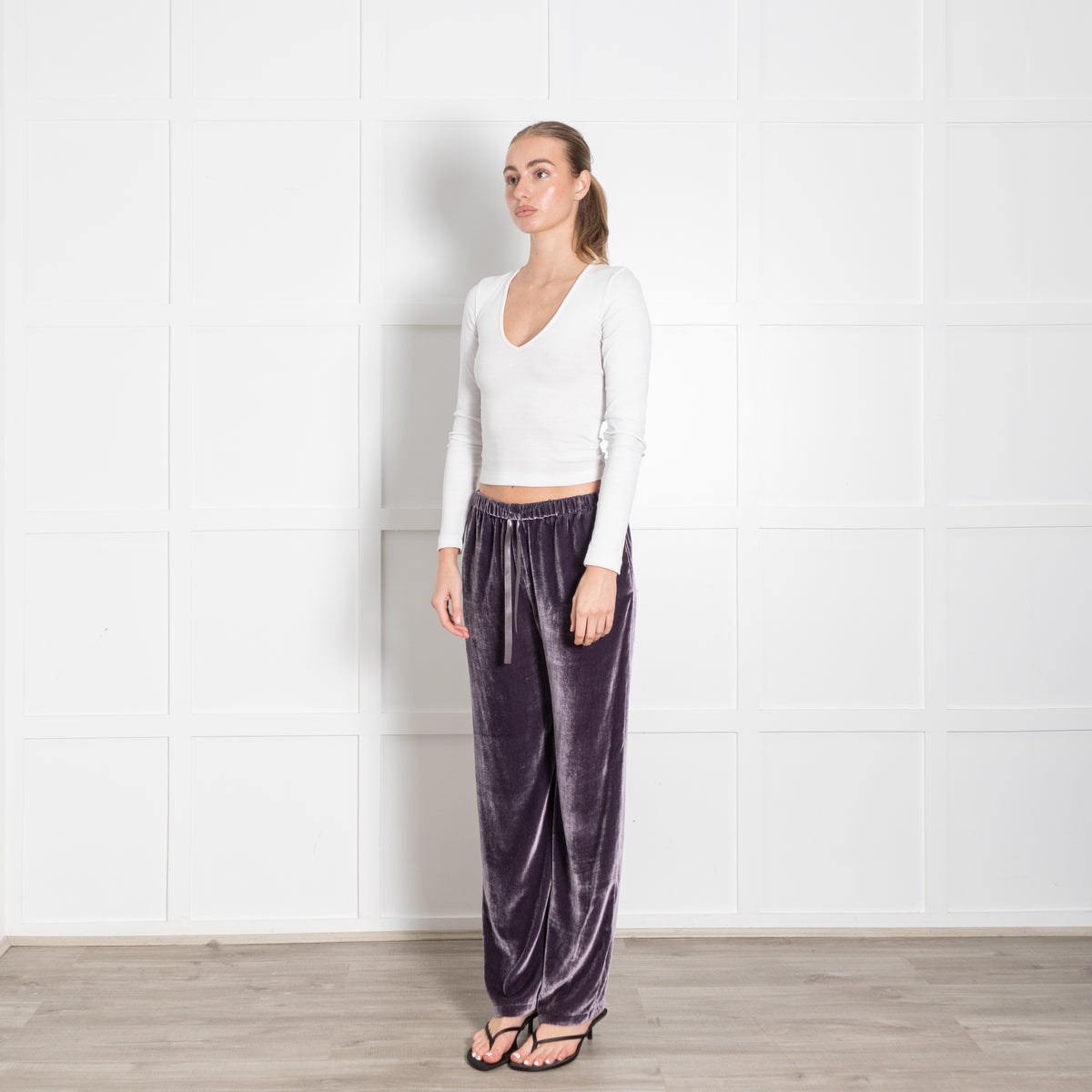 Ridley Purple Velvet Elasticated Waist Trousers