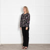Rebecca Taylor Black Floral Print Blouse with Elasticated Cuffs