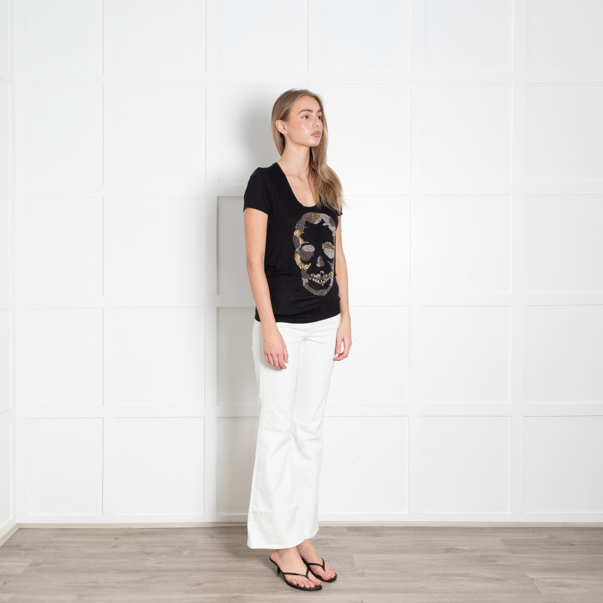Zadig & Voltaire Black Beaded Skull T-Shirt