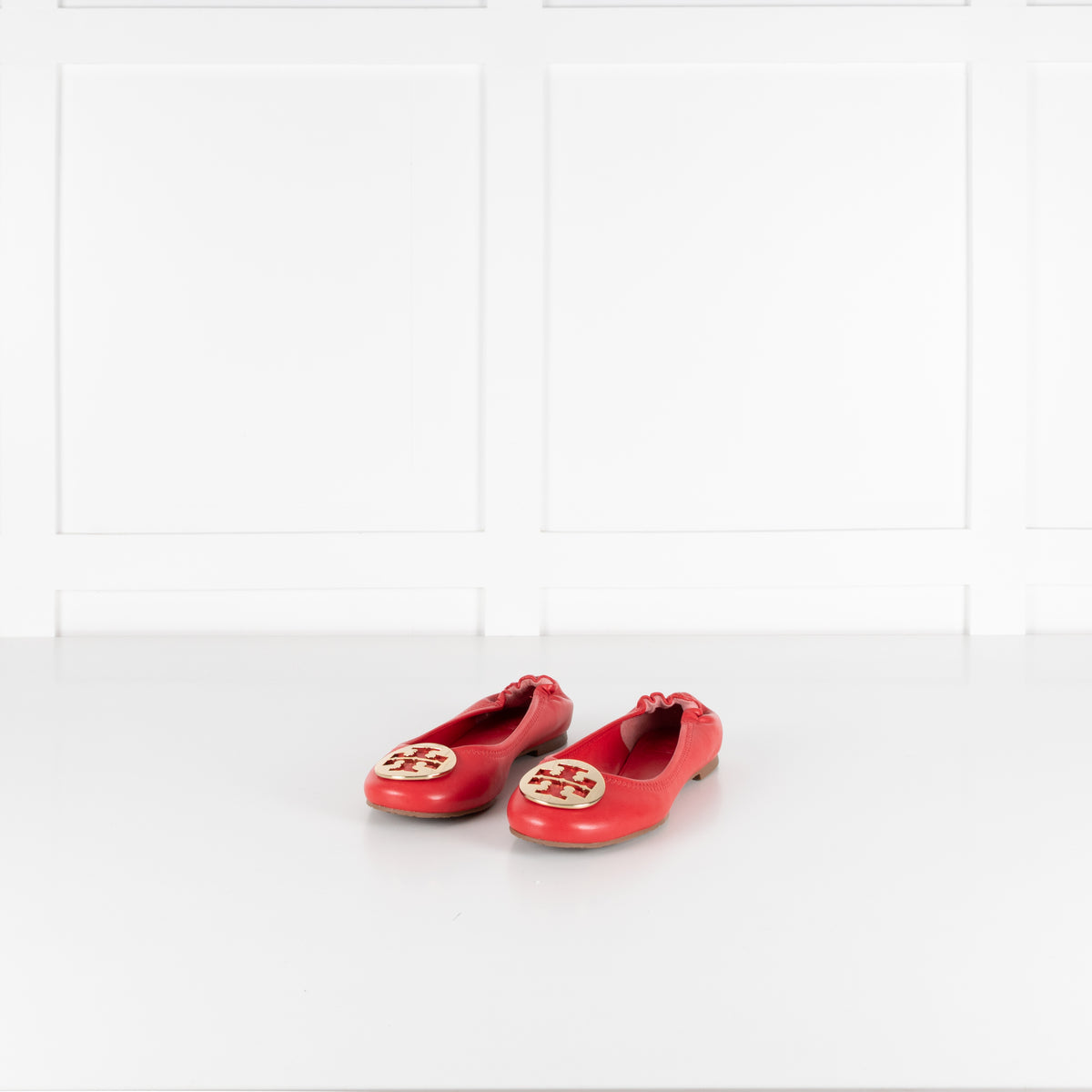 Tory Burch Red Reva Gold TT Medallion Ballet Flats
