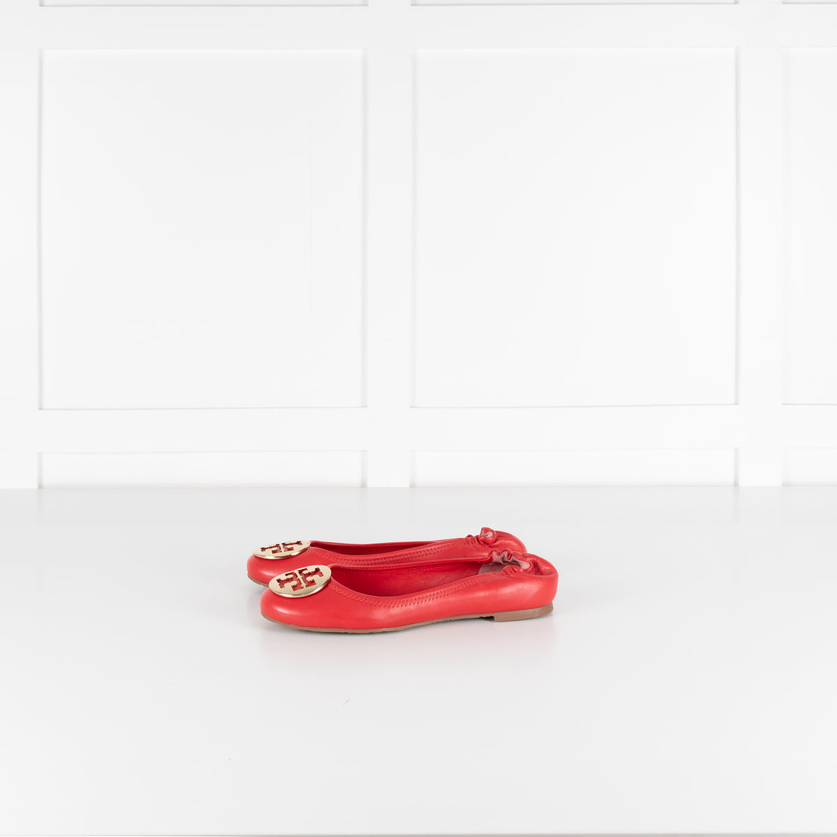 Tory Burch Red Reva Gold TT Medallion Ballet Flats