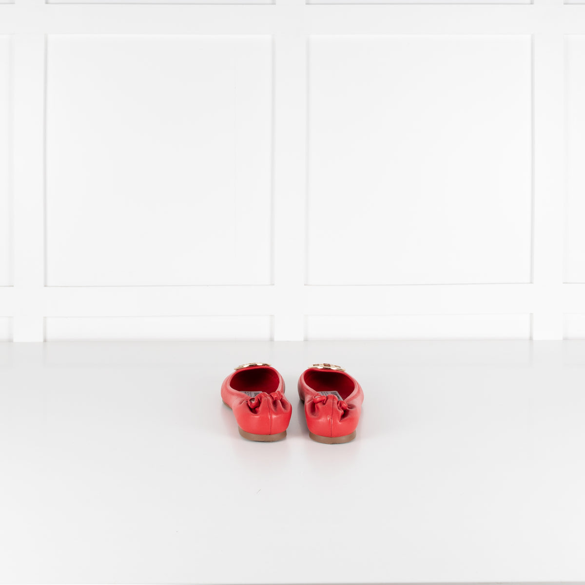 Tory Burch Red Reva Gold TT Medallion Ballet Flats