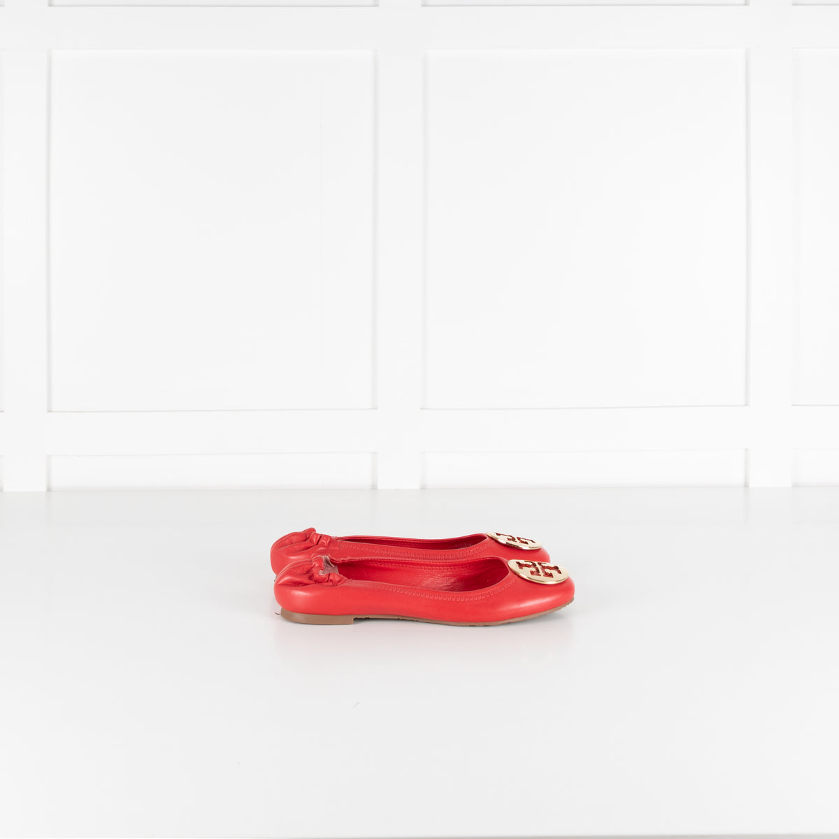 Tory Burch Red Reva Gold TT Medallion Ballet Flats