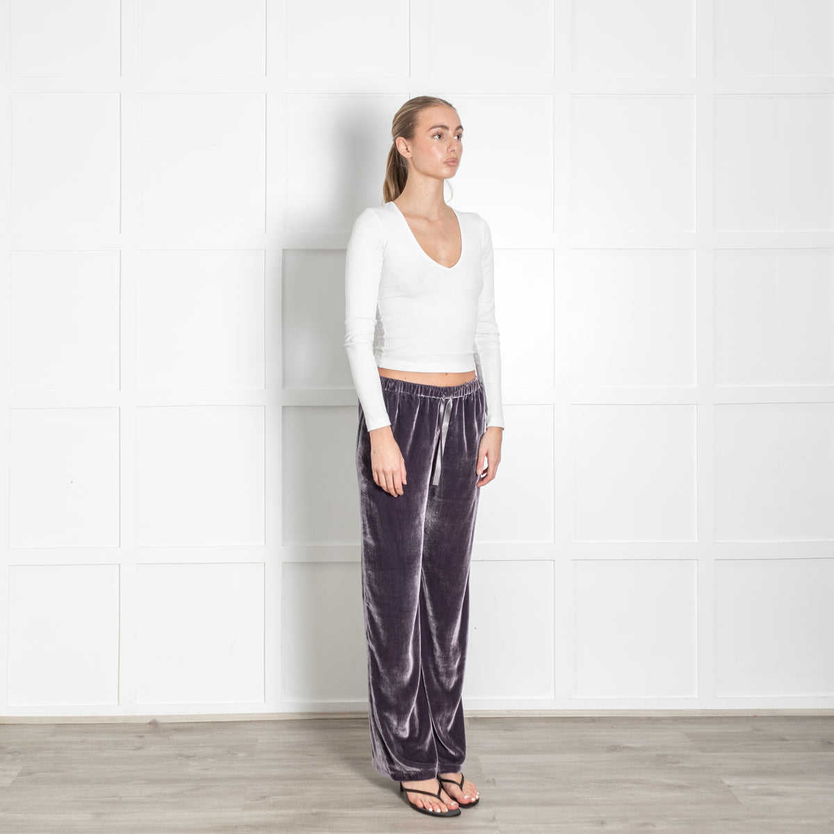 Ridley Purple Velvet Elasticated Waist Trousers