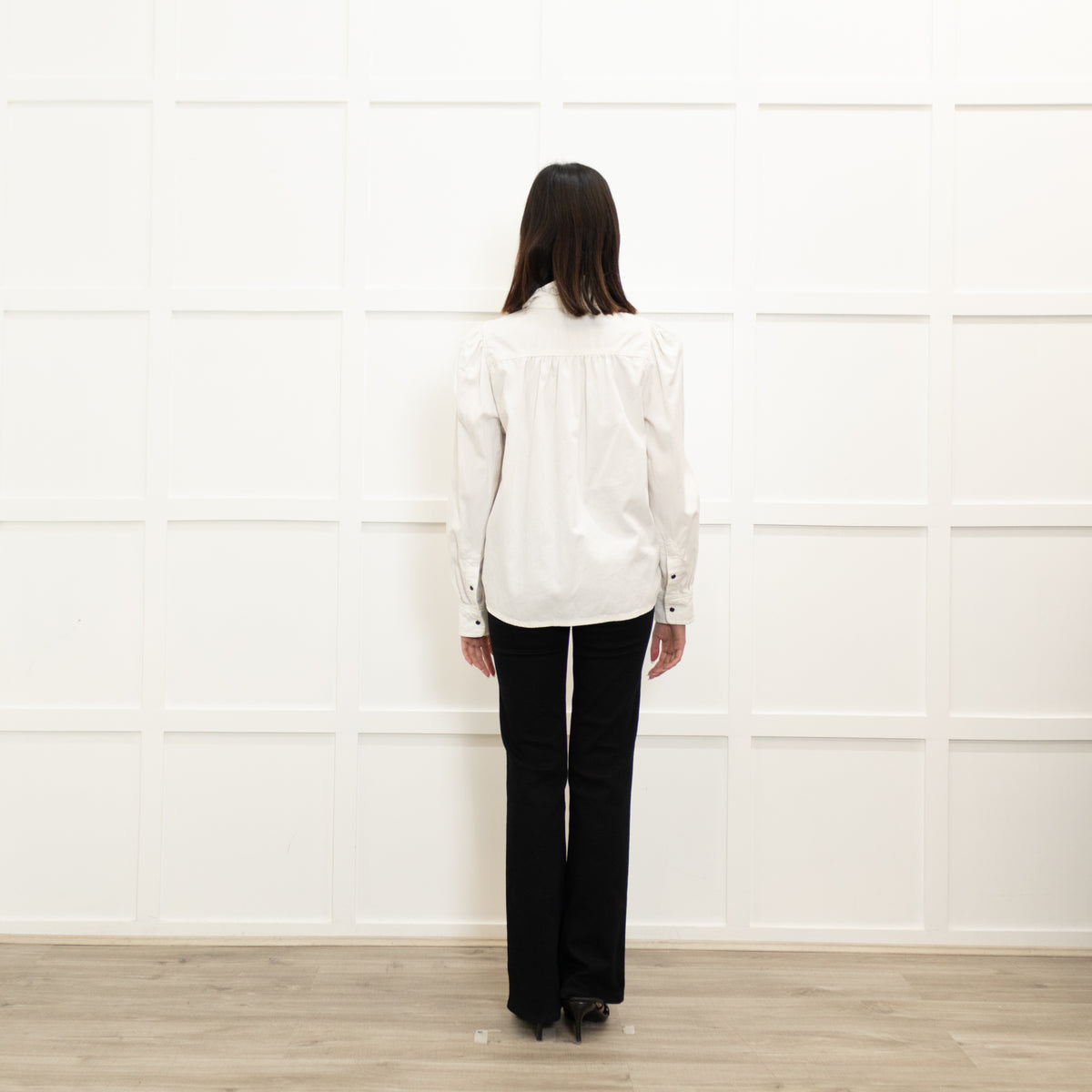 Ba&SH Cream Cotton Frill Trim Long Sleeve Top