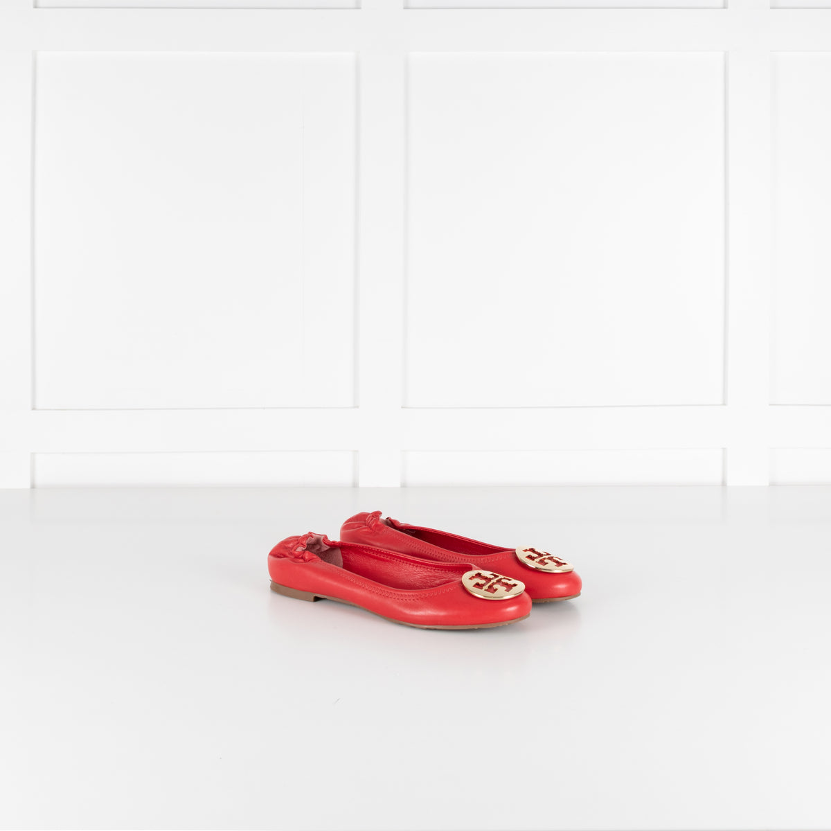 Tory Burch Red Reva Gold TT Medallion Ballet Flats