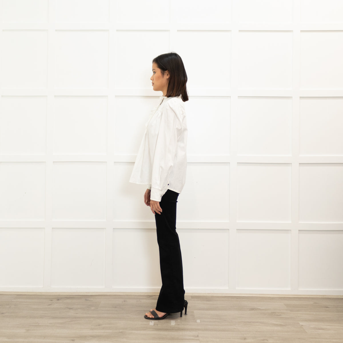 Ba&SH Cream Cotton Frill Trim Long Sleeve Top