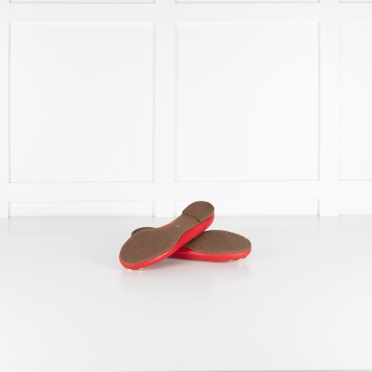Tory Burch Red Reva Gold TT Medallion Ballet Flats