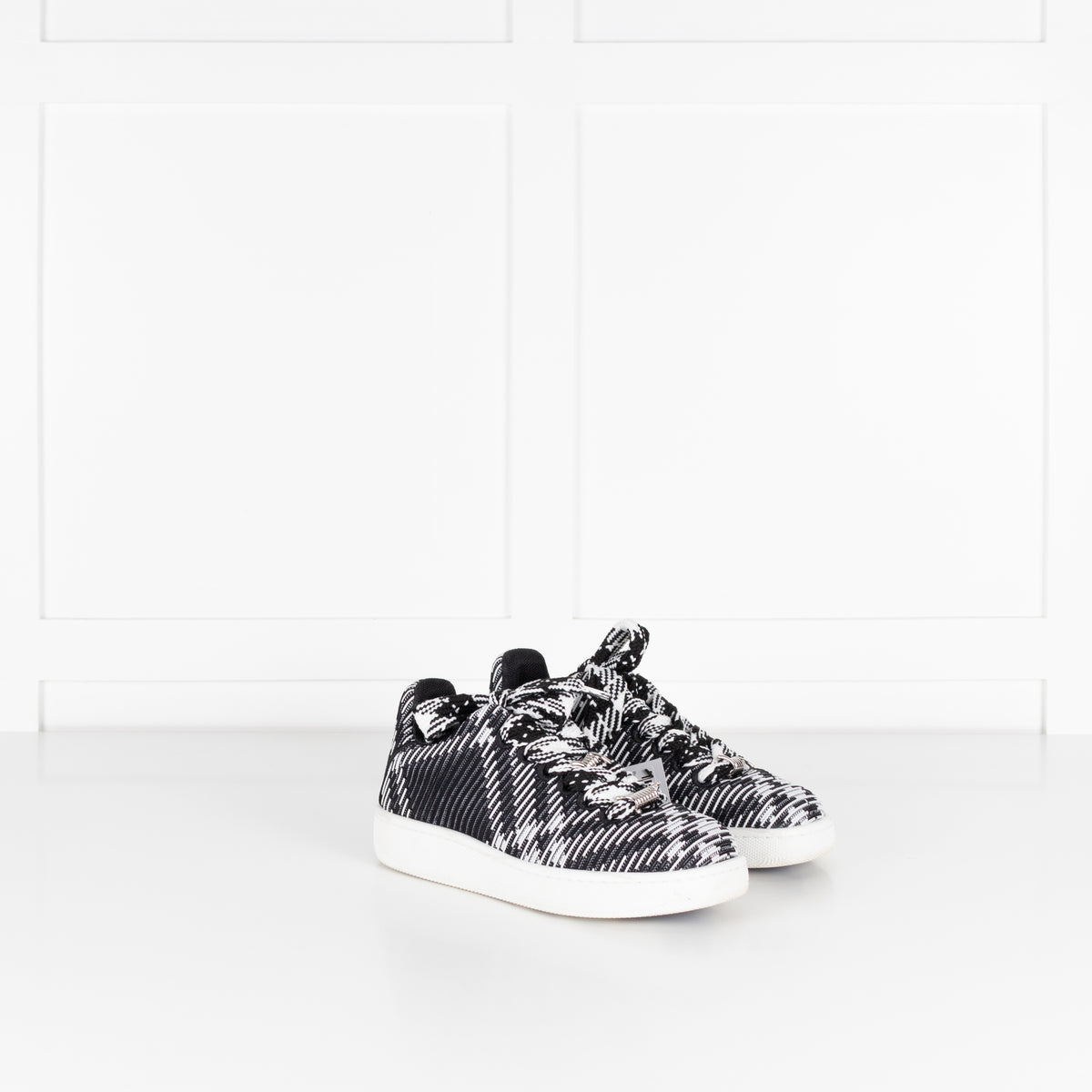 Burberry Black White Check Knit Box Trainers