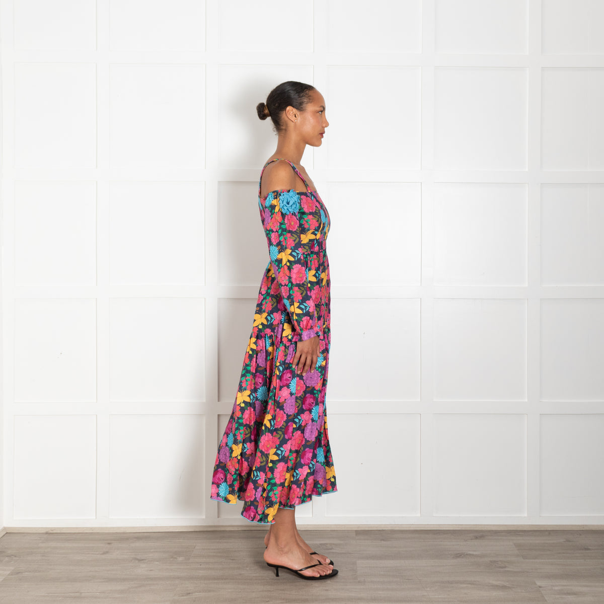 Gul Hurgel Multicolour Floral Cotton Cold Shoulder Dress