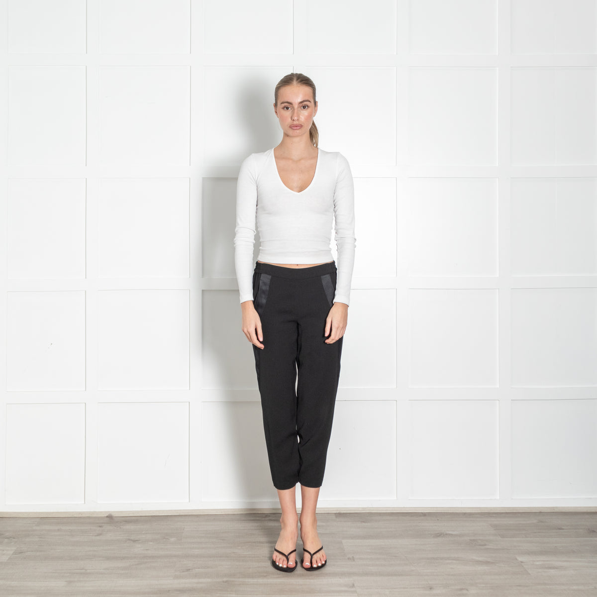 Vince Black On Black Side Satin Trim Trousers