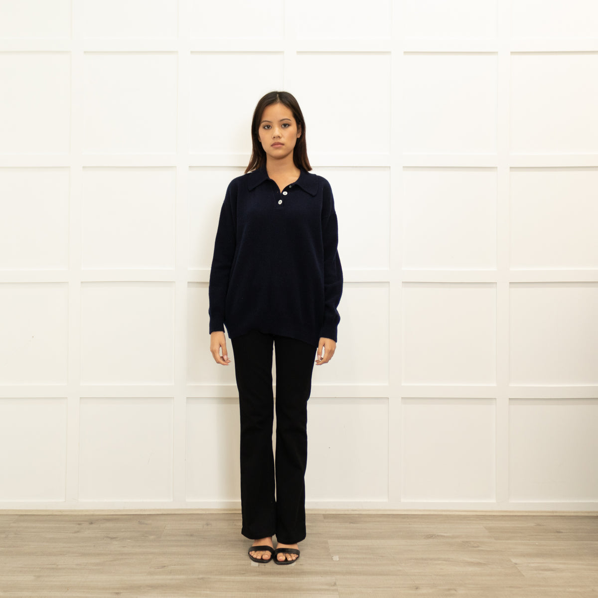 &Daughter Navy Blue Wool Button Detail Sweater
