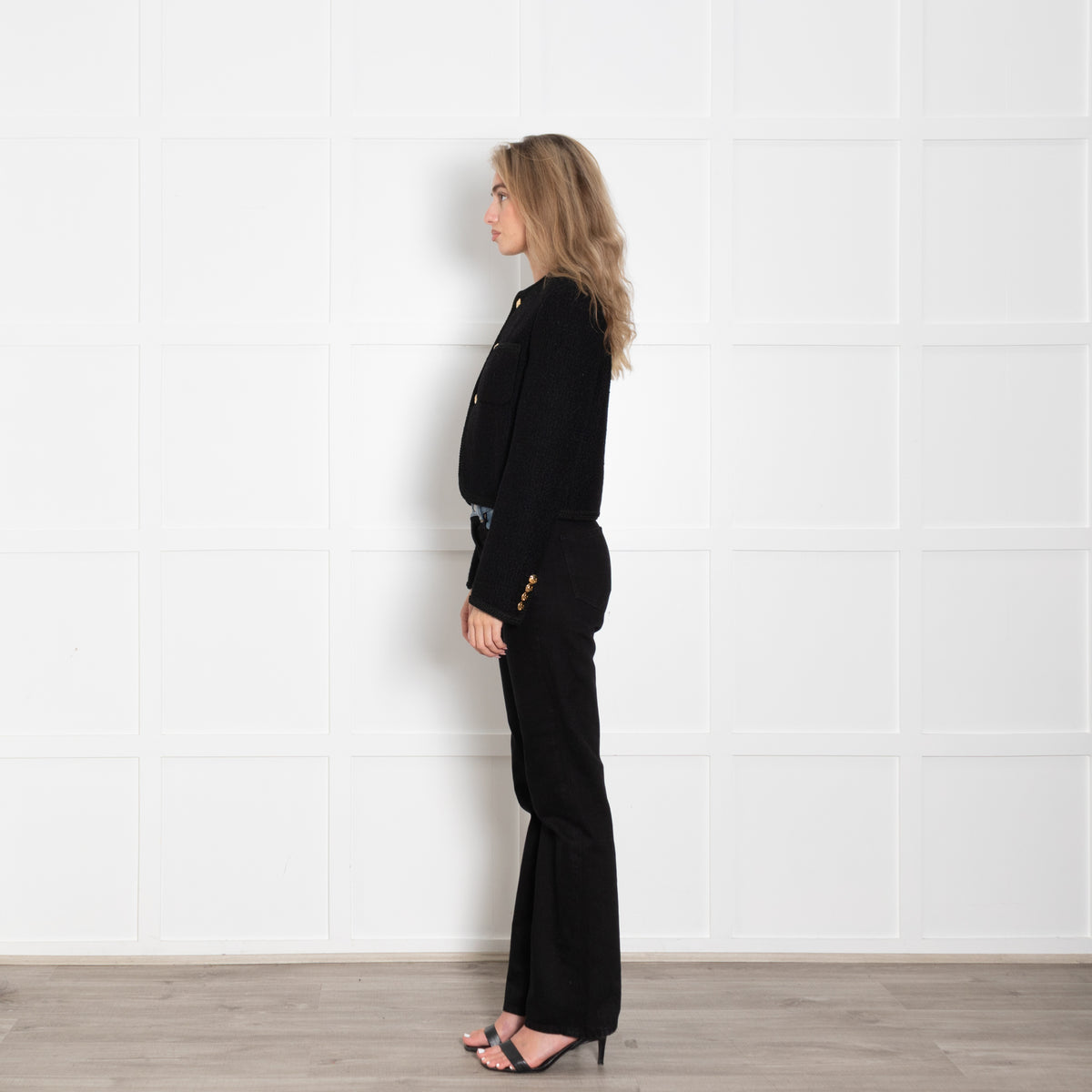 Celine Black Boucle Jacket With Gold Buttons