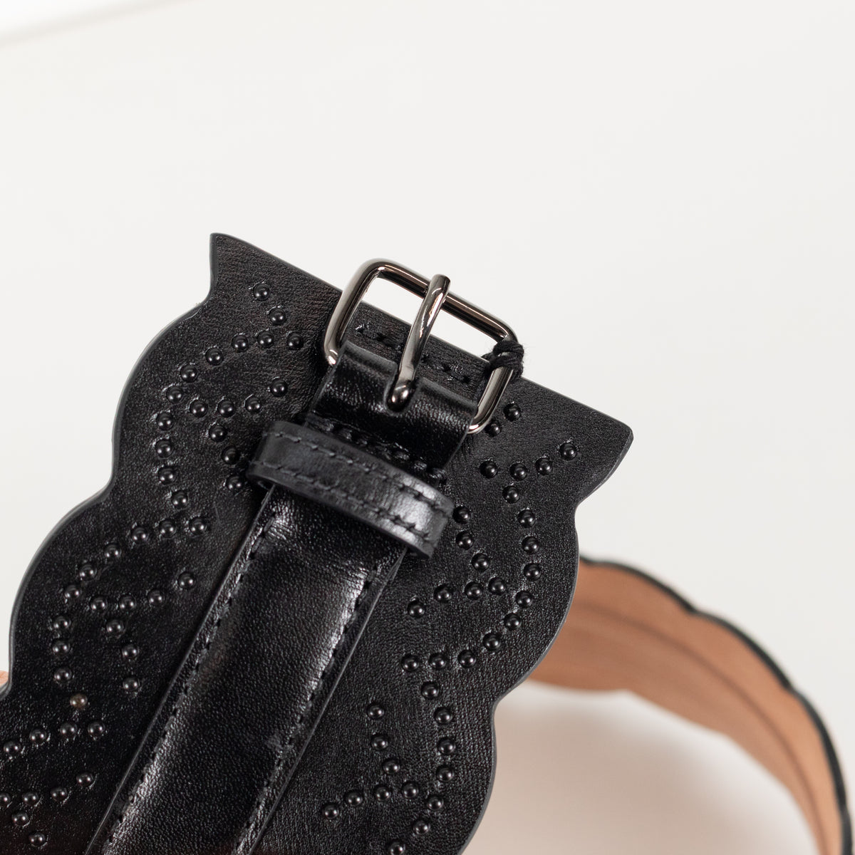 Alaia Black Leather Scallop Trim Corset Belt