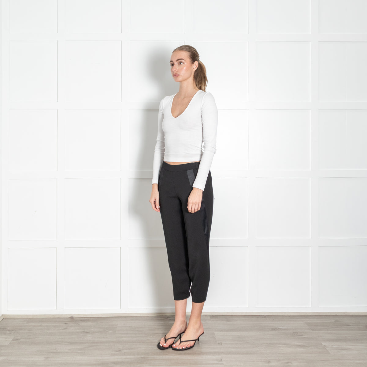 Vince Black On Black Side Satin Trim Trousers