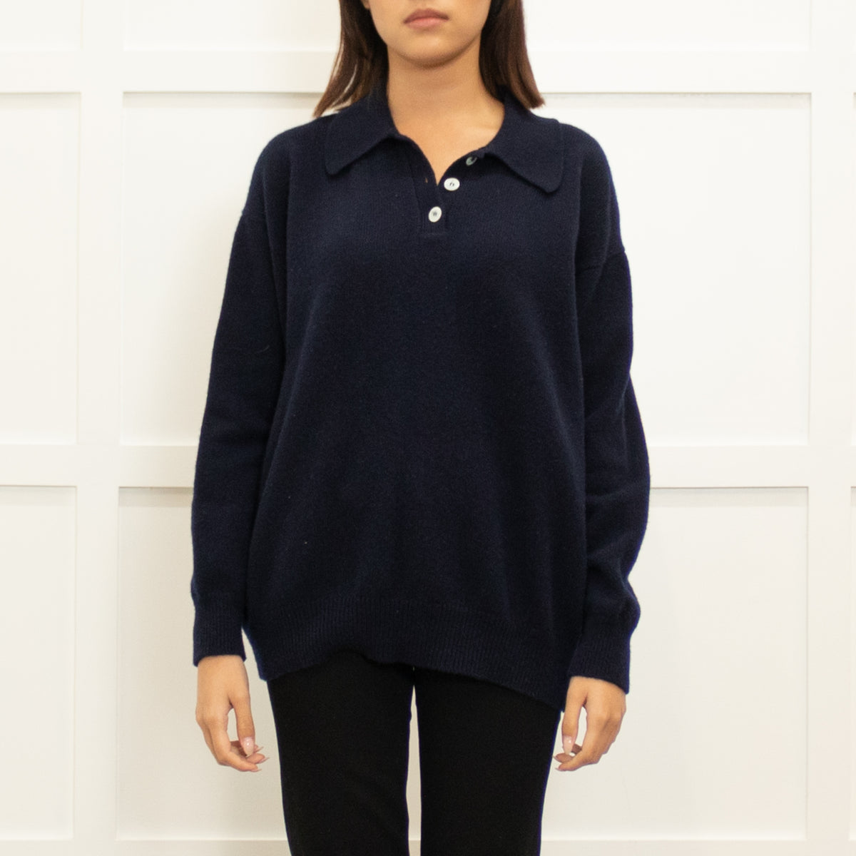 &Daughter Navy Blue Wool Button Detail Sweater