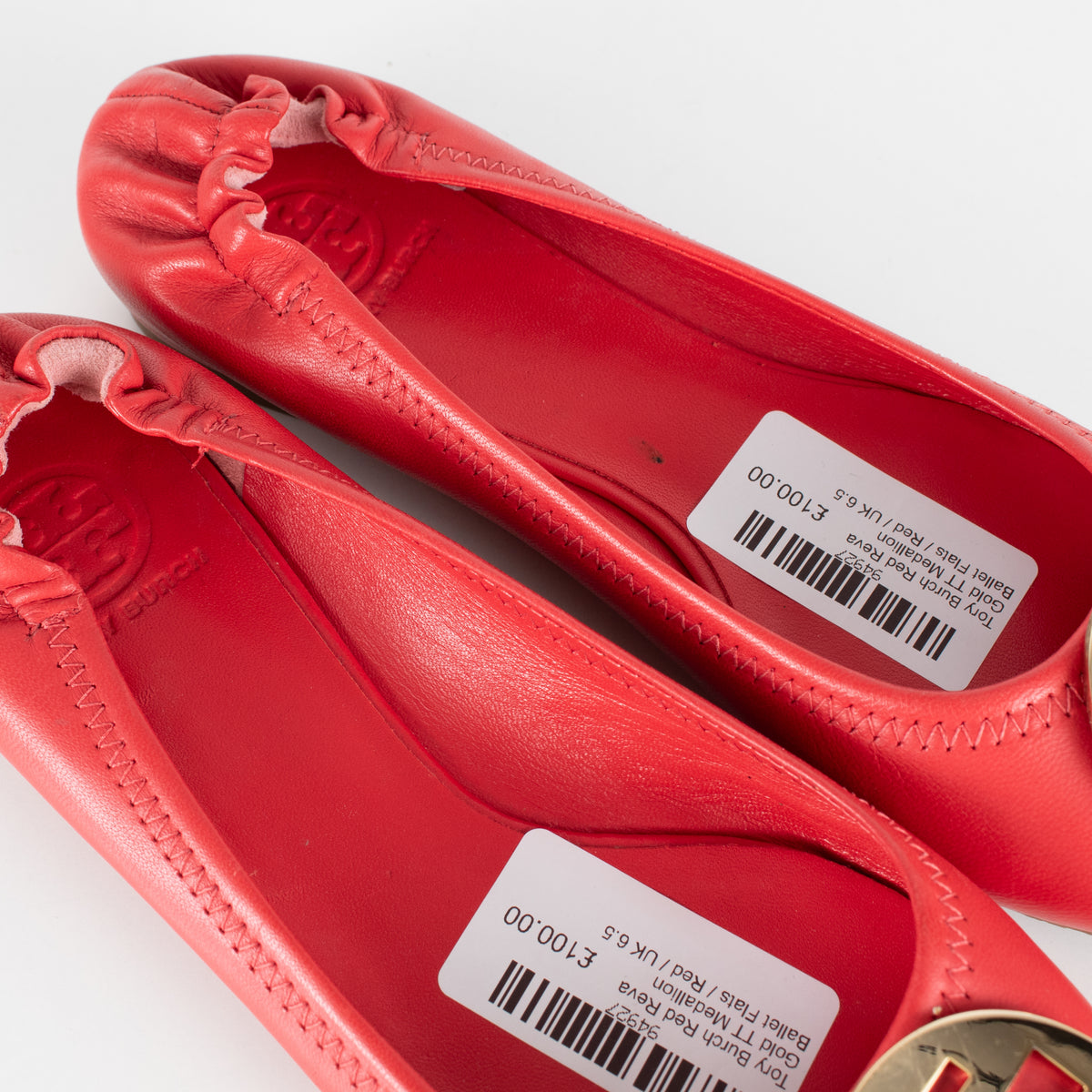 Tory Burch Red Reva Gold TT Medallion Ballet Flats