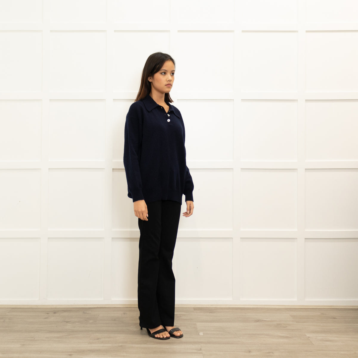 &Daughter Navy Blue Wool Button Detail Sweater