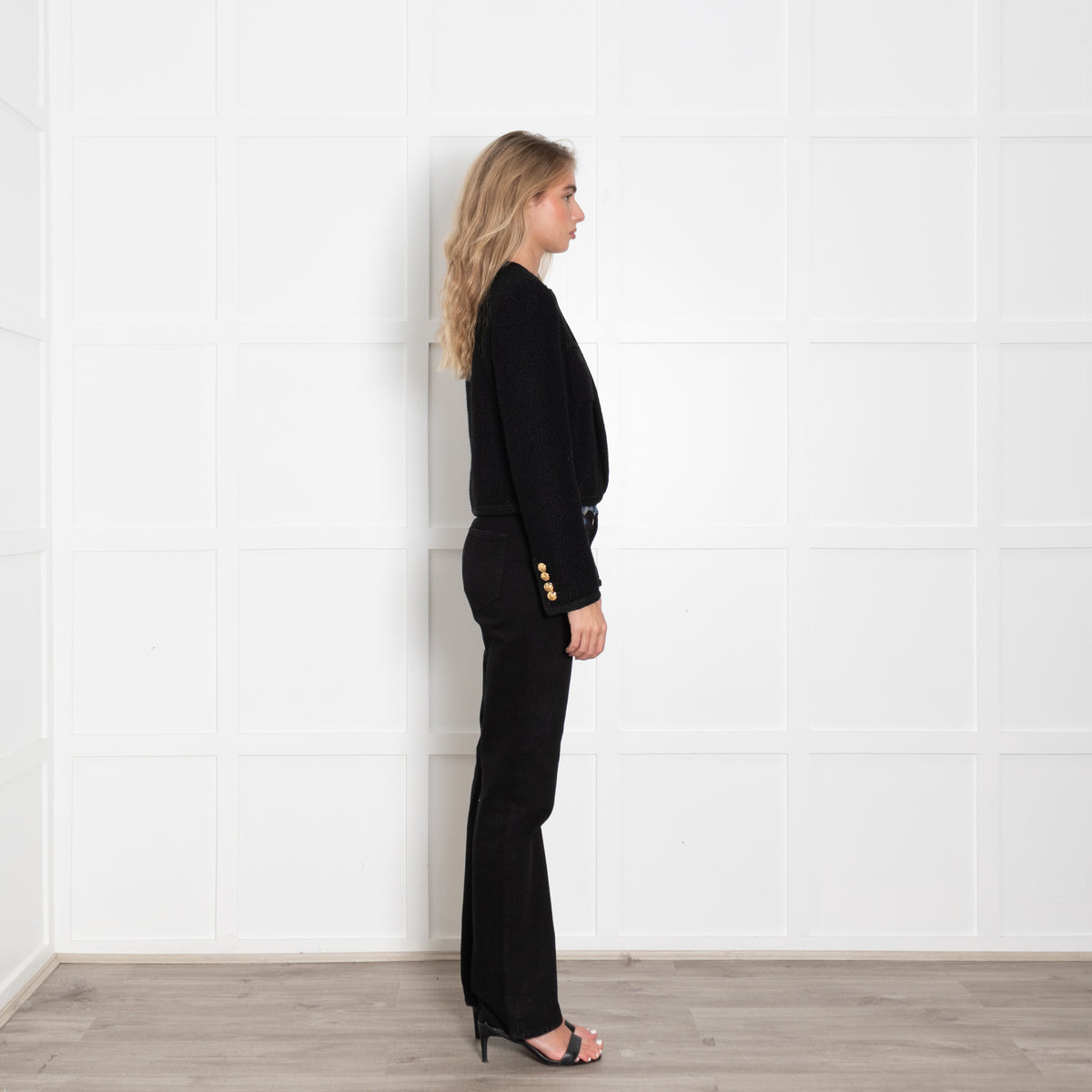 Celine Black Boucle Jacket With Gold Buttons