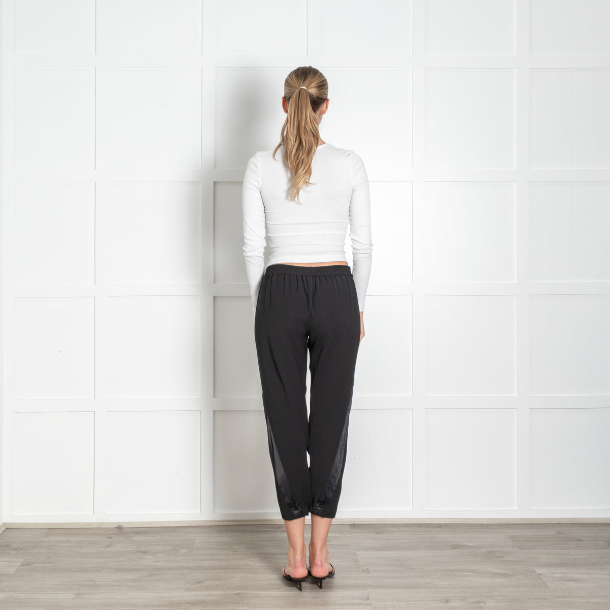 Vince Black On Black Side Satin Trim Trousers