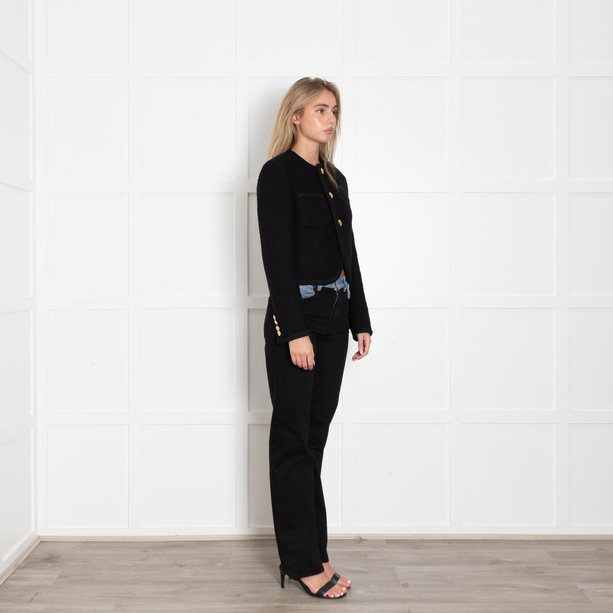 Celine Black Boucle Jacket With Gold Buttons