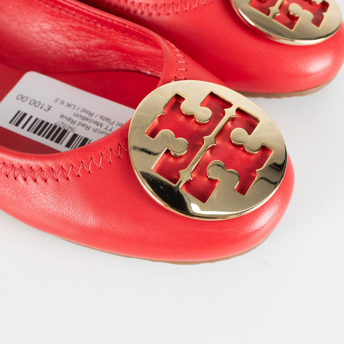 Tory Burch Red Reva Gold TT Medallion Ballet Flats