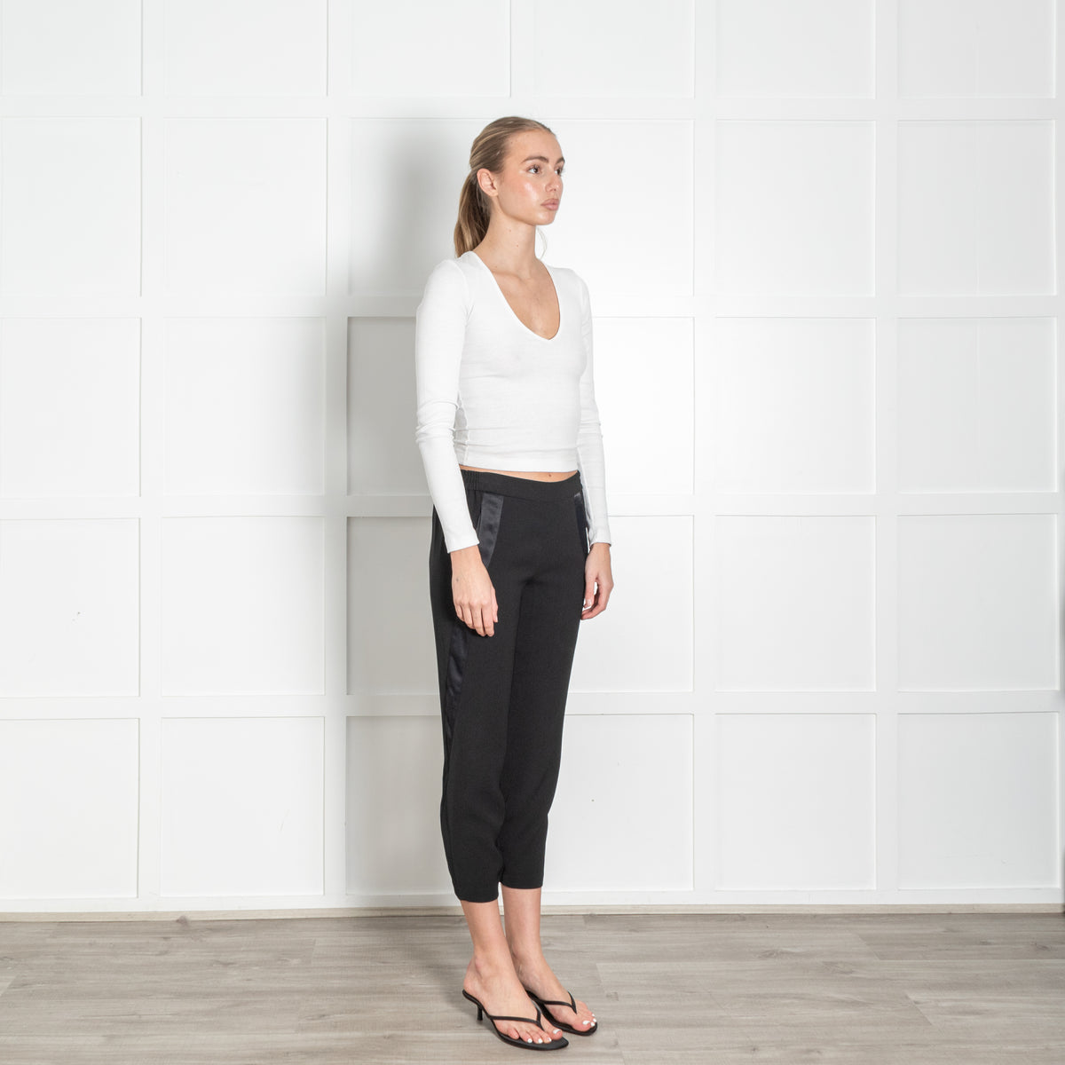 Vince Black On Black Side Satin Trim Trousers