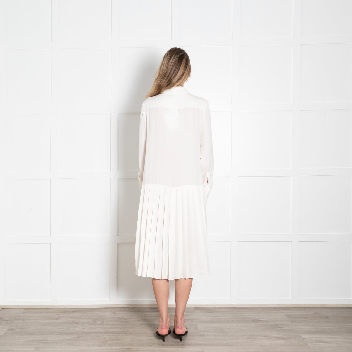 Khaite Cream Silk Pleated Long Sleeve Dress