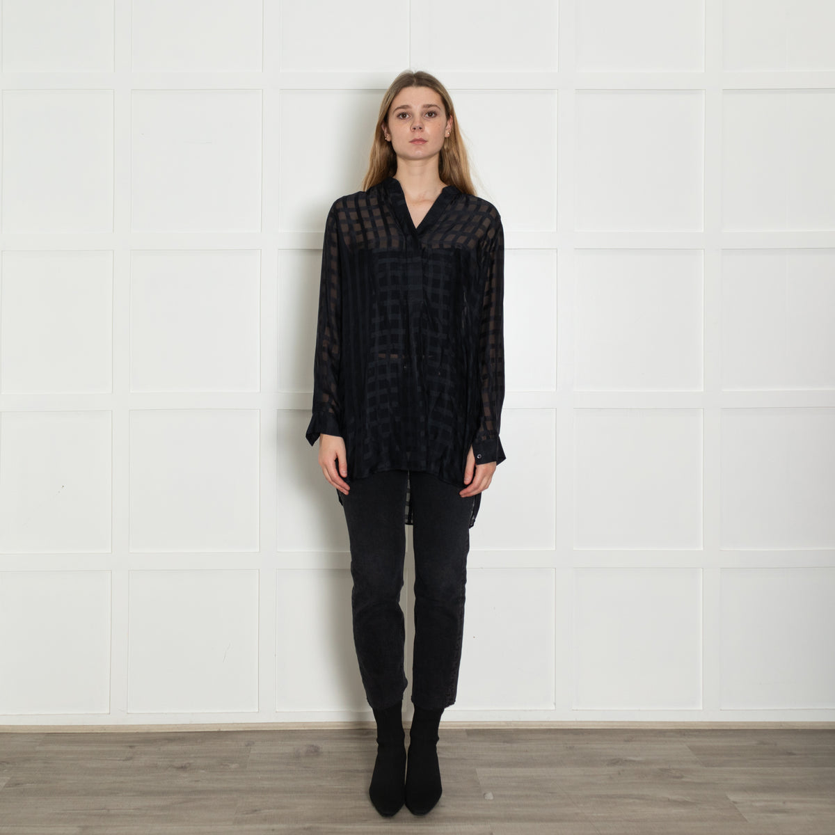 Joseph Black Silk Sheer Stripe Shirt