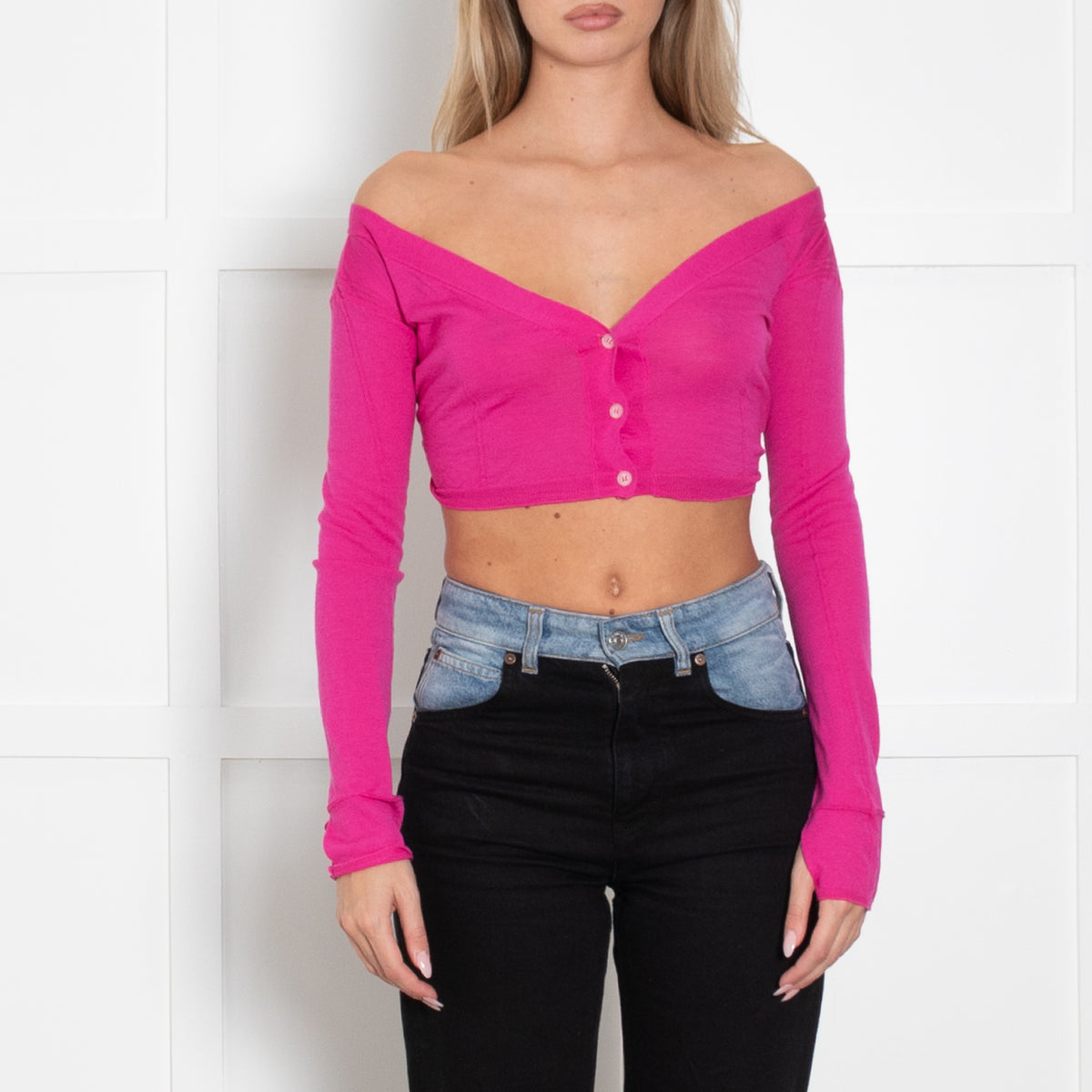 Jacquemus Pink Fine Knit Crop Cardigan