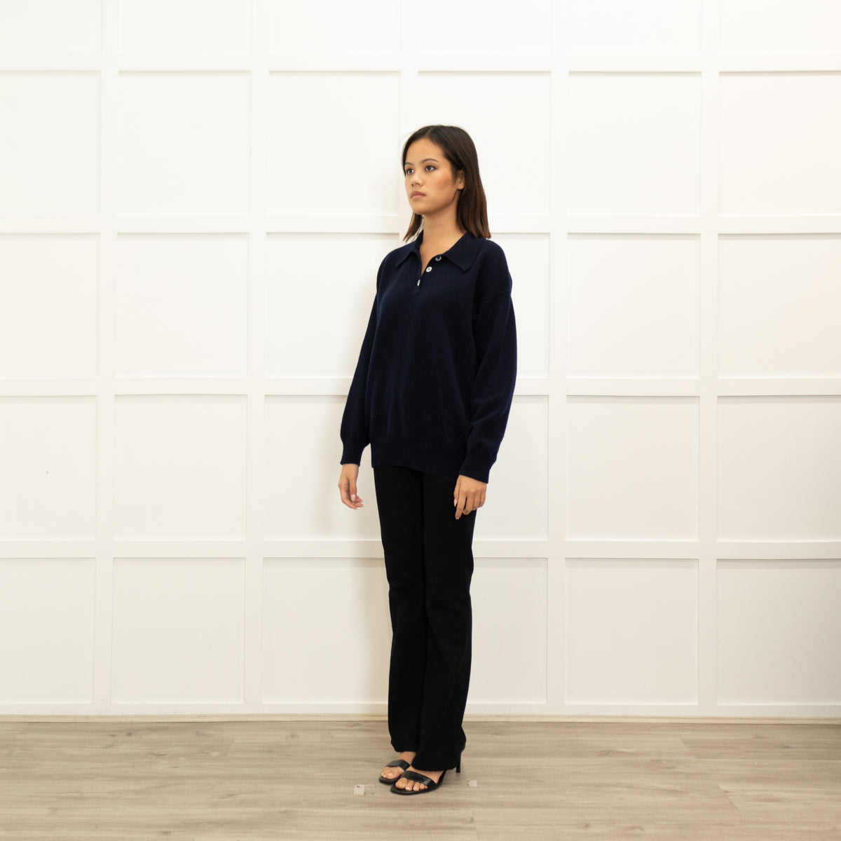 &Daughter Navy Blue Wool Button Detail Sweater