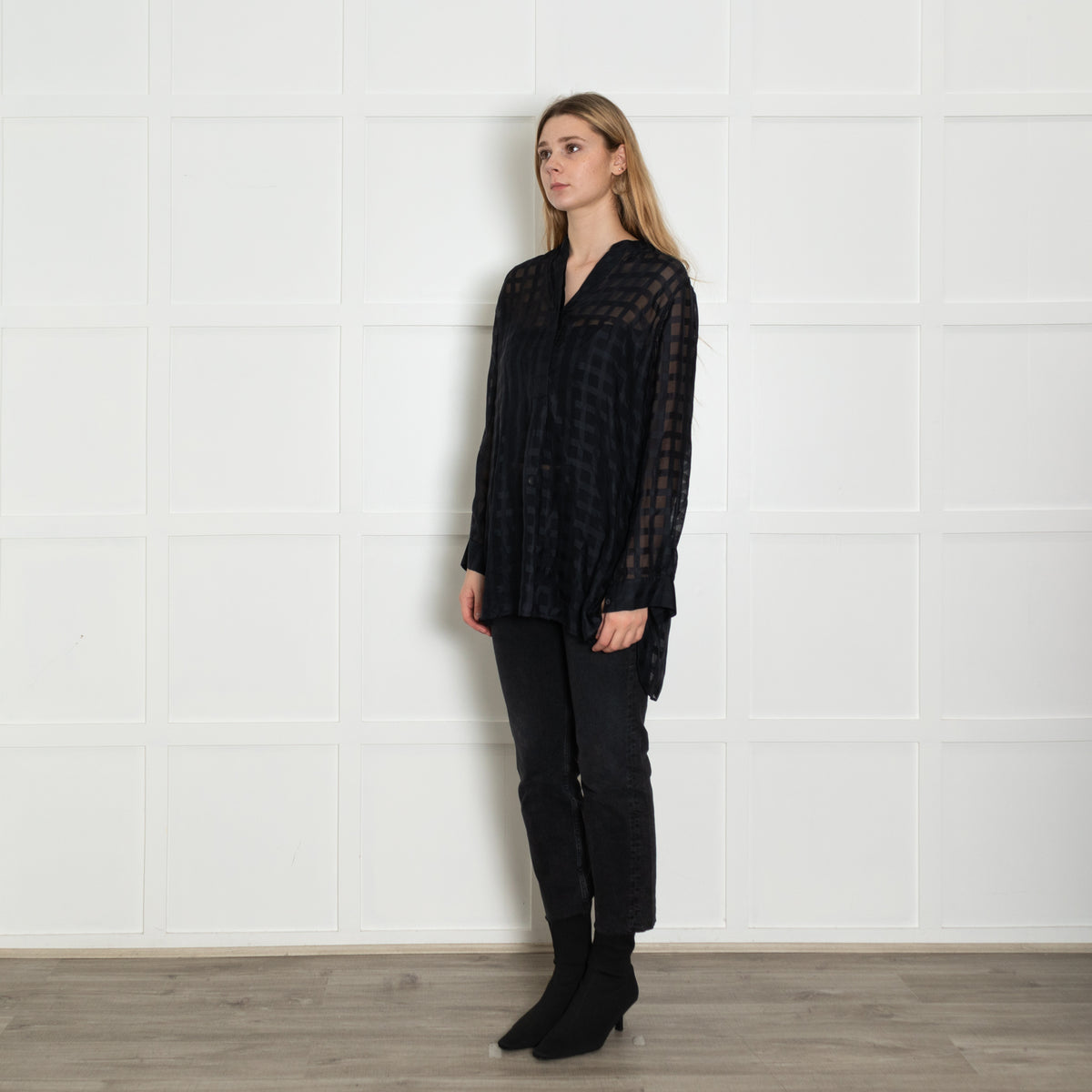 Joseph Black Silk Sheer Stripe Shirt