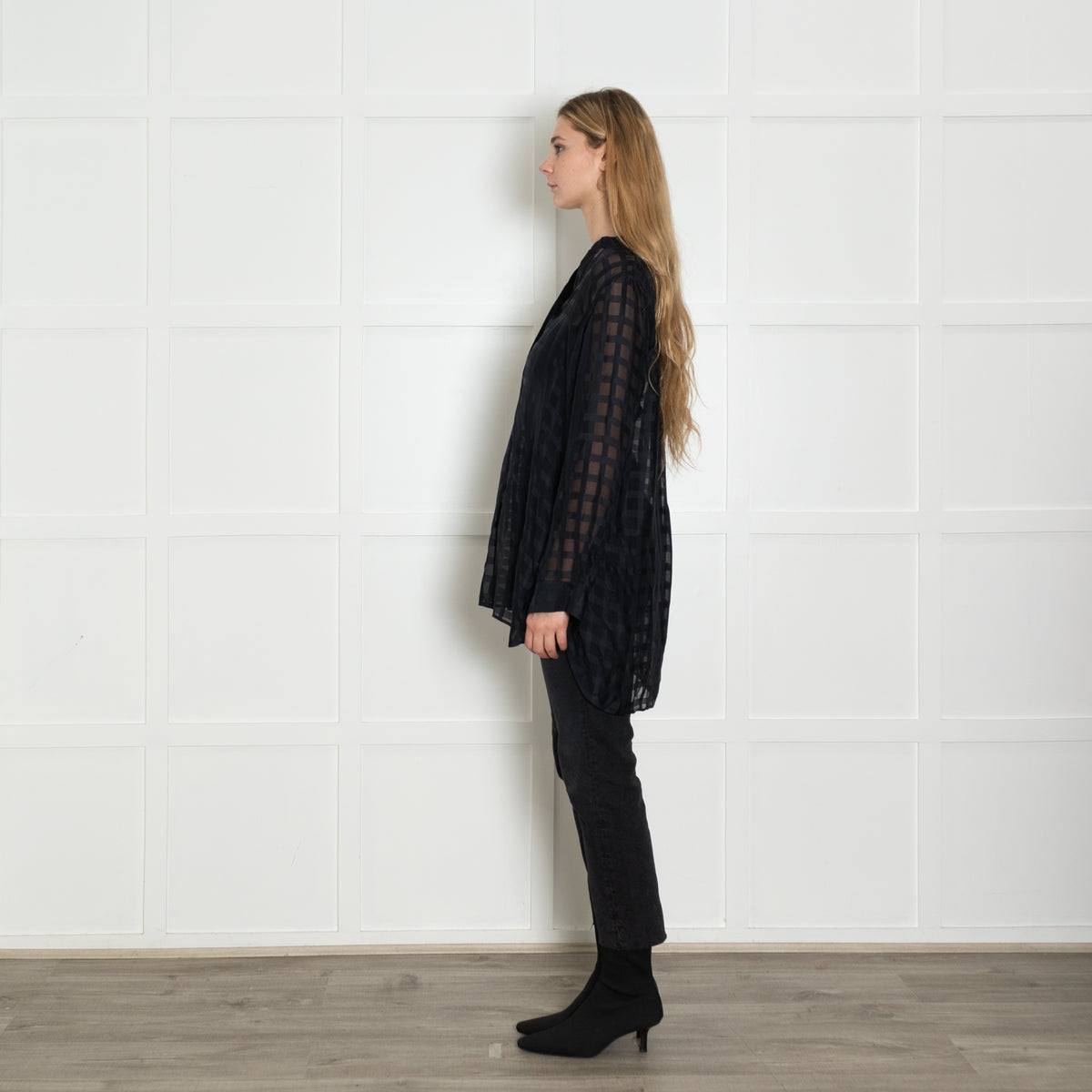 Joseph Black Silk Sheer Stripe Shirt