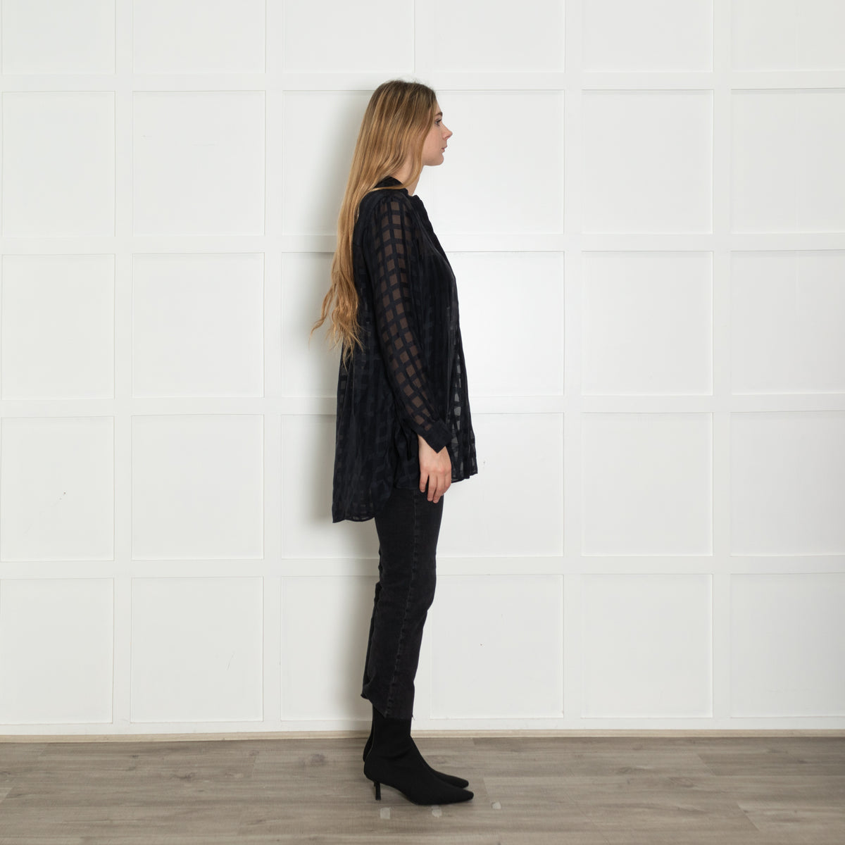 Joseph Black Silk Sheer Stripe Shirt