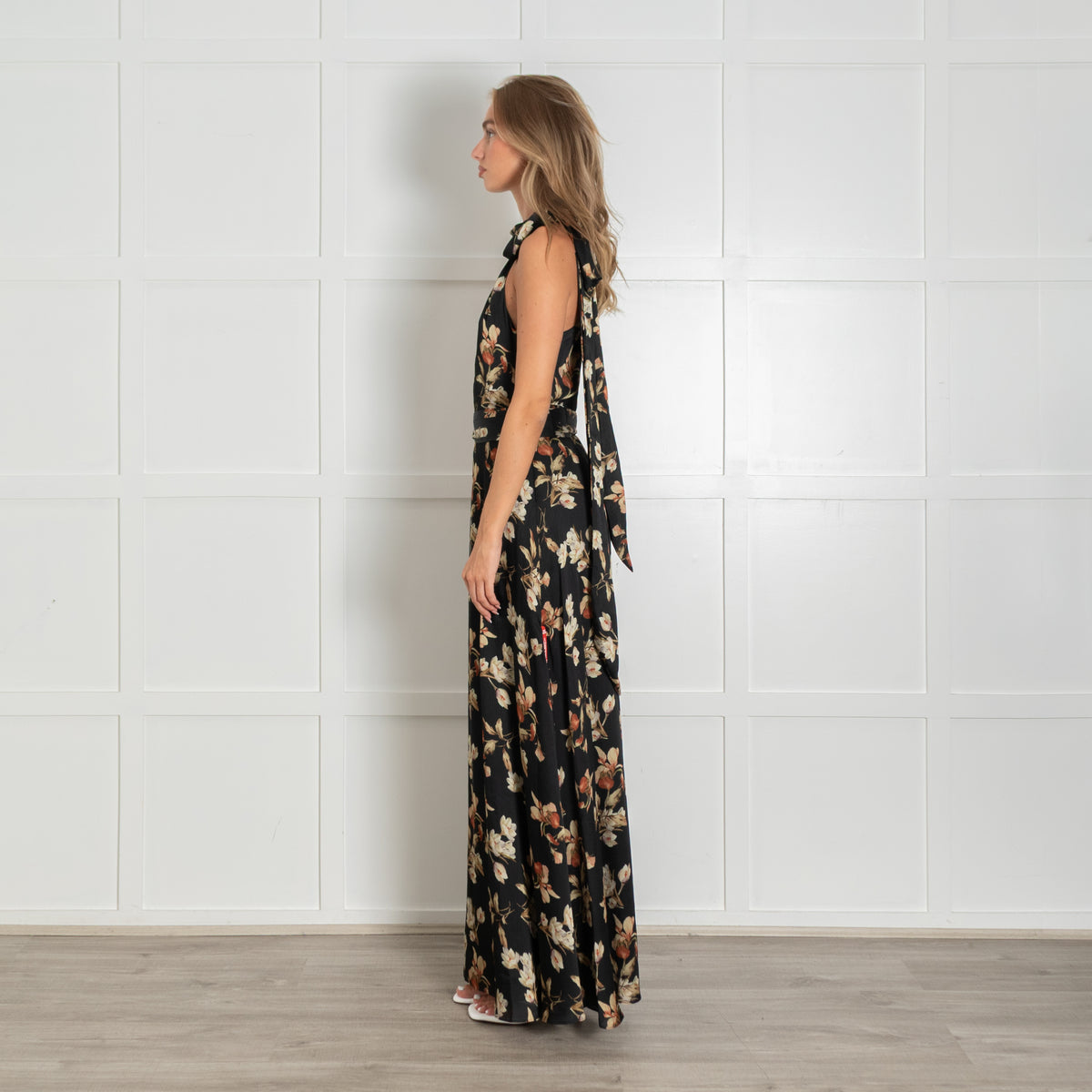 Sachin & Babi Black Floral Satin Marta Gown