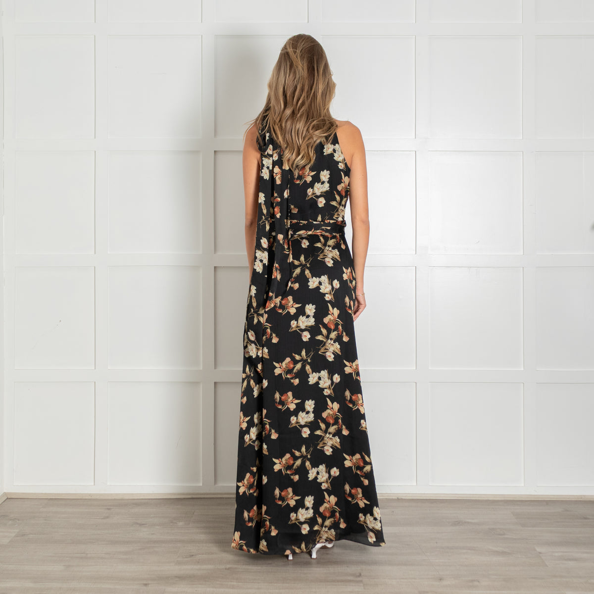 Sachin & Babi Black Floral Satin Marta Gown