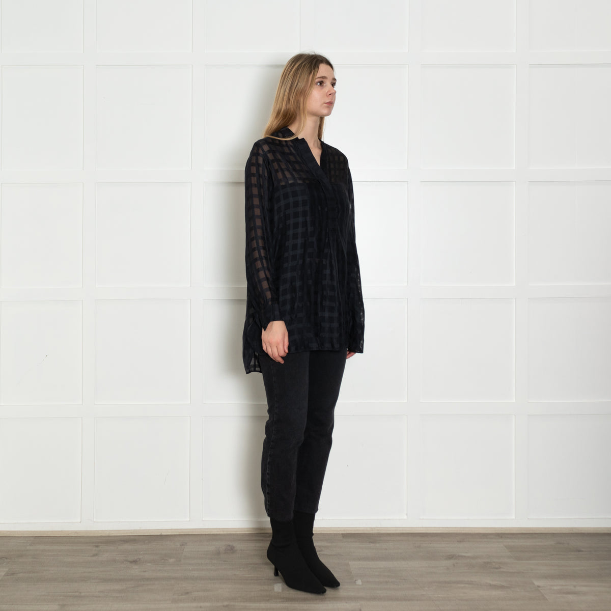 Joseph Black Silk Sheer Stripe Shirt