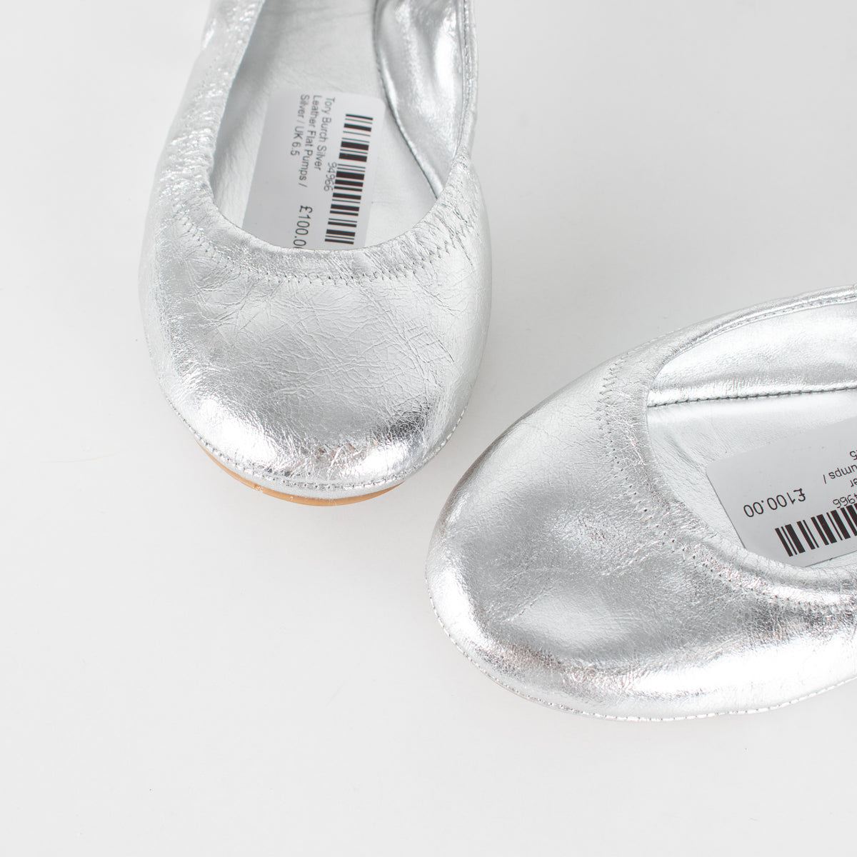 Tory Burch Silver Leather Flat Pumps