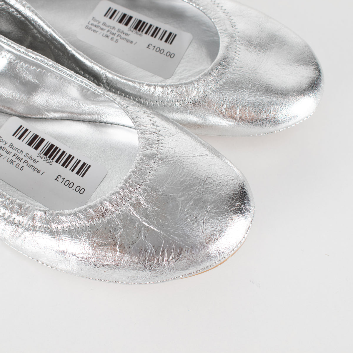 Tory Burch Silver Leather Flat Pumps