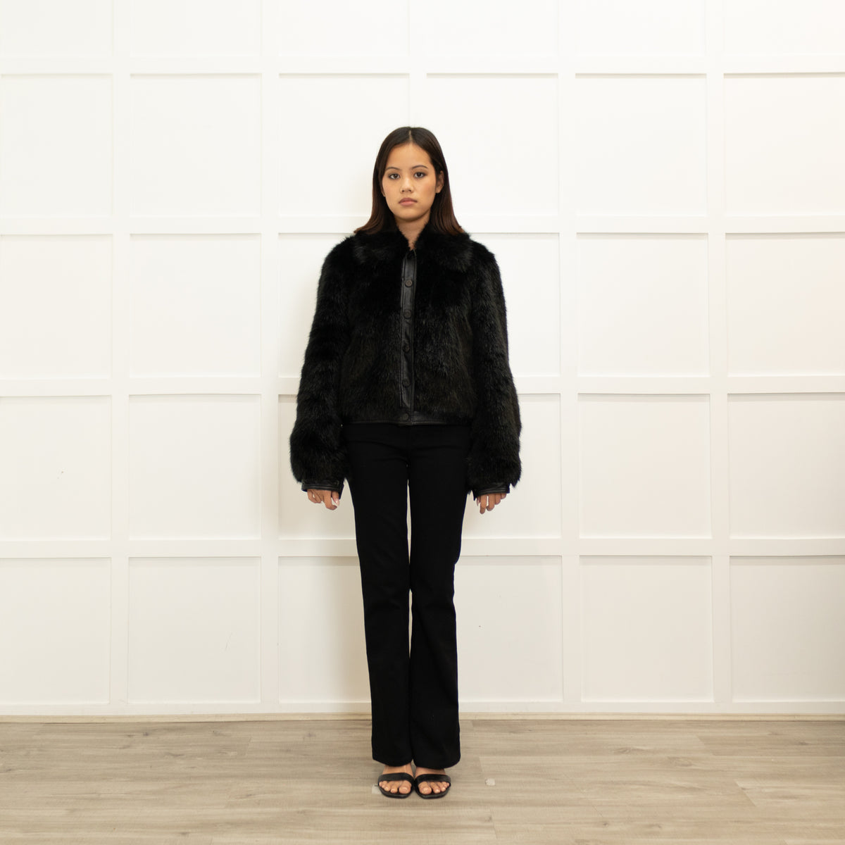 Michael By Michael Kors Black Faux Fur Short Jacket