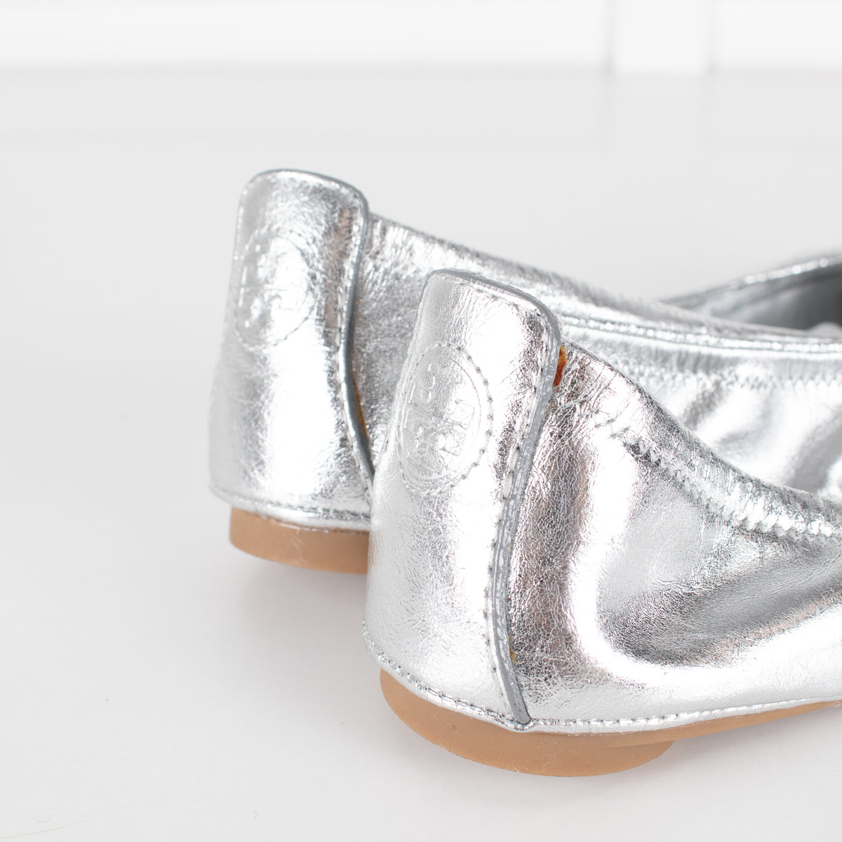Tory Burch Silver Leather Flat Pumps