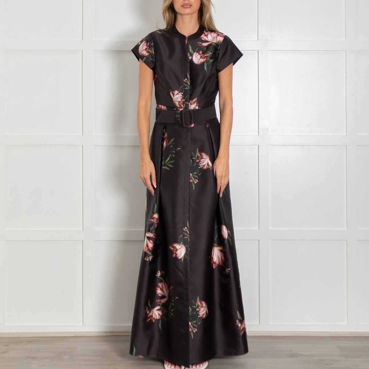 Sachin & Babi Kayla Black  Floral Halter A Line Maxi Dress
