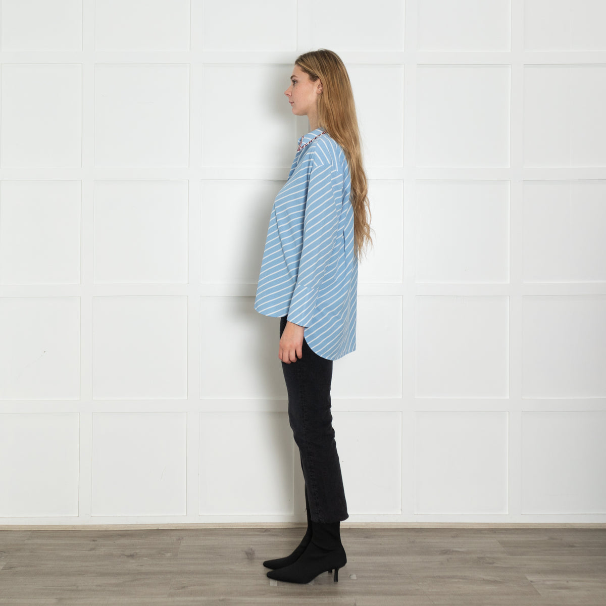 Essentiel Antwerp Blue Stripe Leopard Trim Shirt