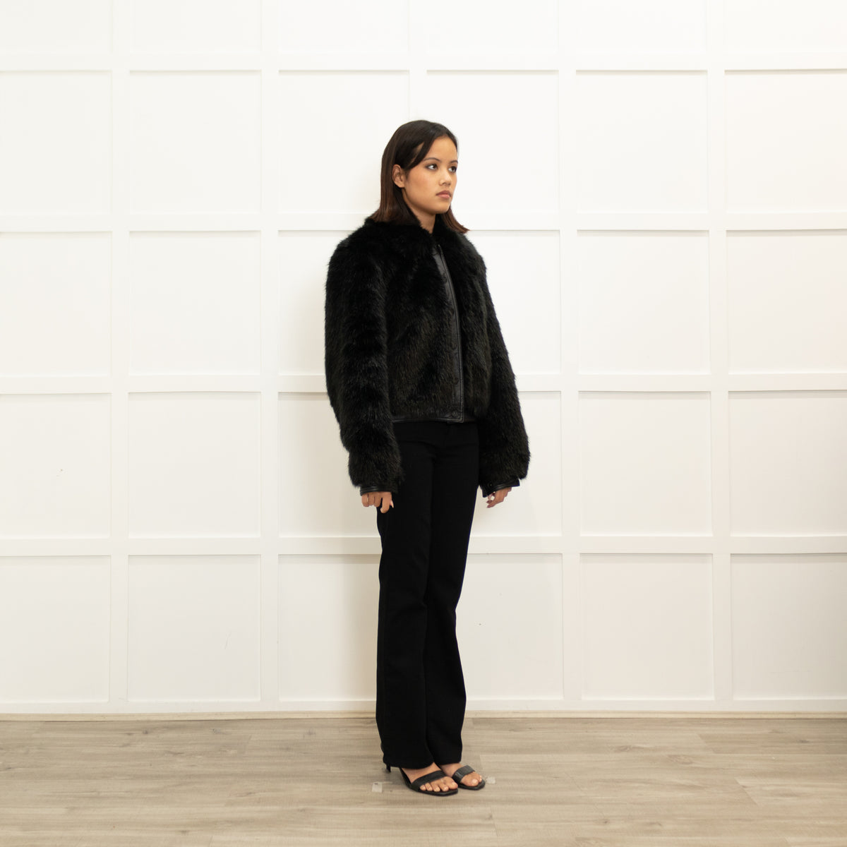 Michael By Michael Kors Black Faux Fur Short Jacket
