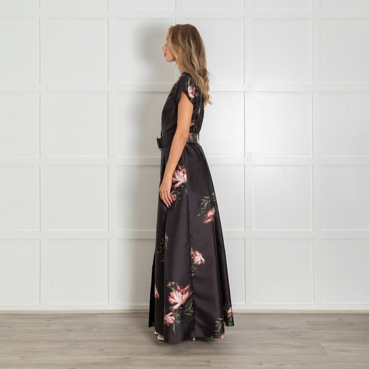 Sachin & Babi Kayla Black  Floral Halter A Line Maxi Dress