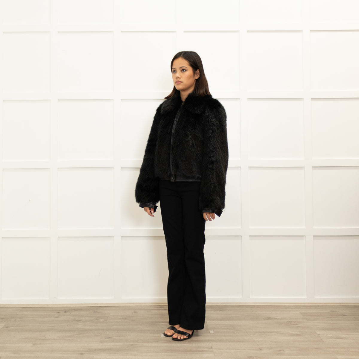 Michael By Michael Kors Black Faux Fur Short Jacket