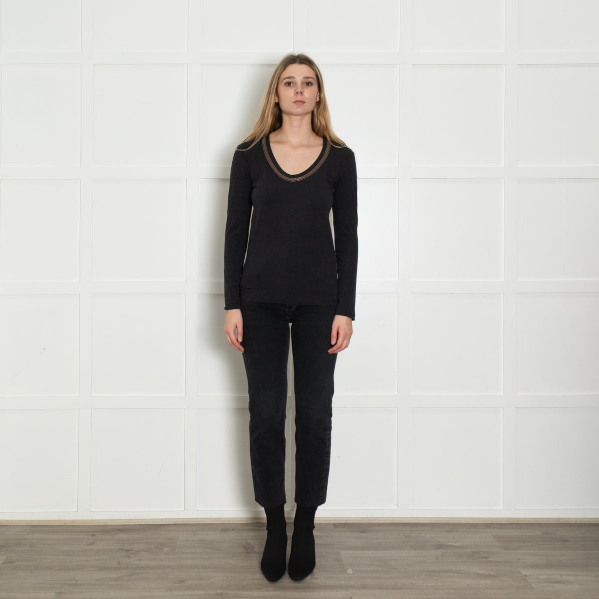 Brunello Cucinelli Charcoal Grey Longsleeve Top