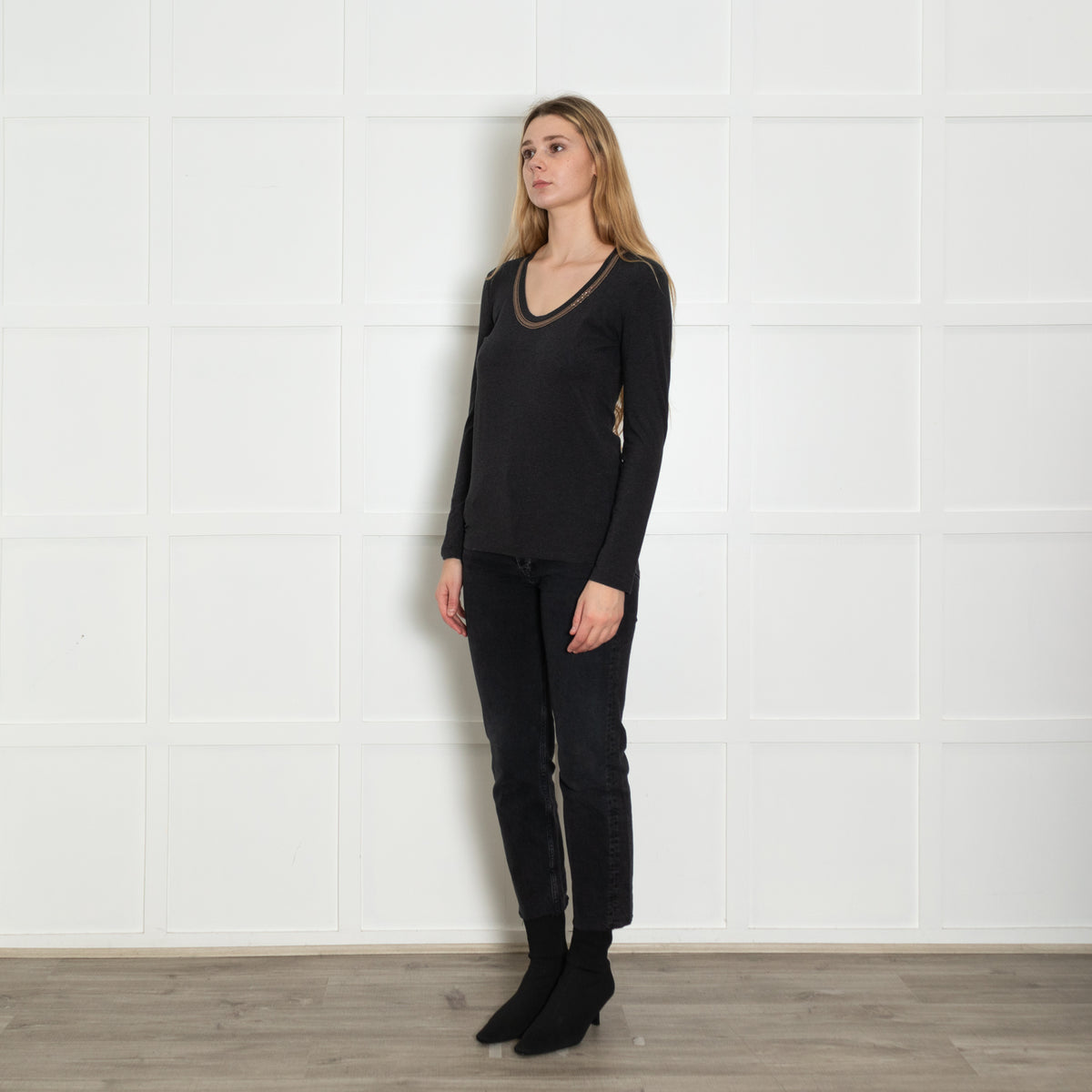 Brunello Cucinelli Charcoal Grey Longsleeve Top