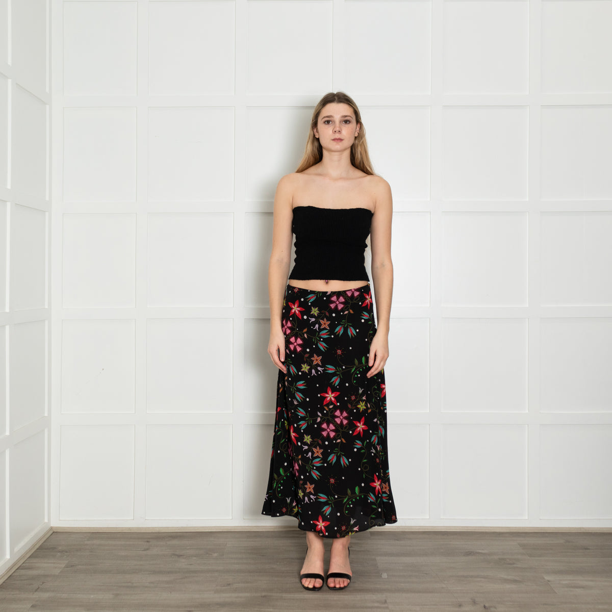 Hayley Menzies Black Multi Floral Silk Skirt