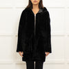 Sandro Black Reversible Soft Shearling Hooded Coat